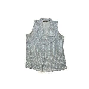 Rose & Olive Sleeveless Geometric VNeck Blue Dots Sheer Work Pullover Top Size M